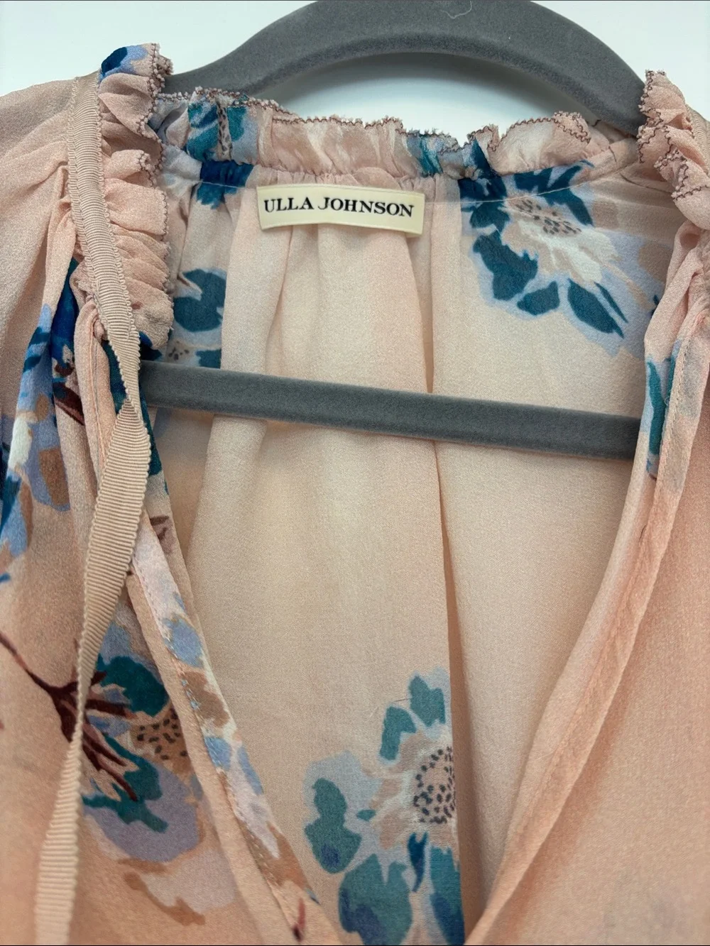 Ulla Johnson Silk Floral Blouse with Tie Neck